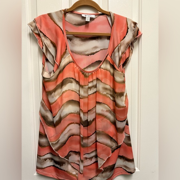 dressbarn Tops - dressbarn Coral and Brown Patterned Blouse